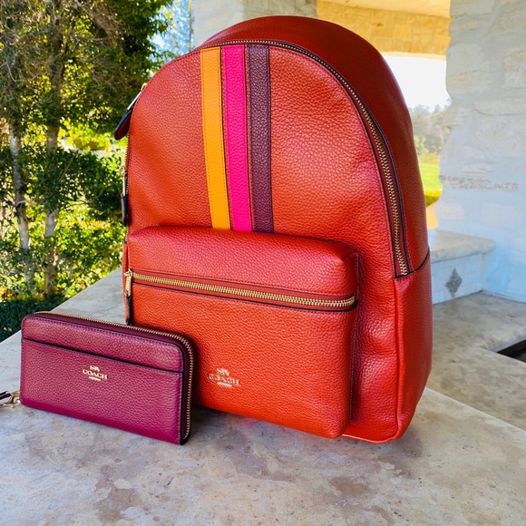 NWT Coach varsity stripe Charlie backpack&wallet - Picture 3 of 16